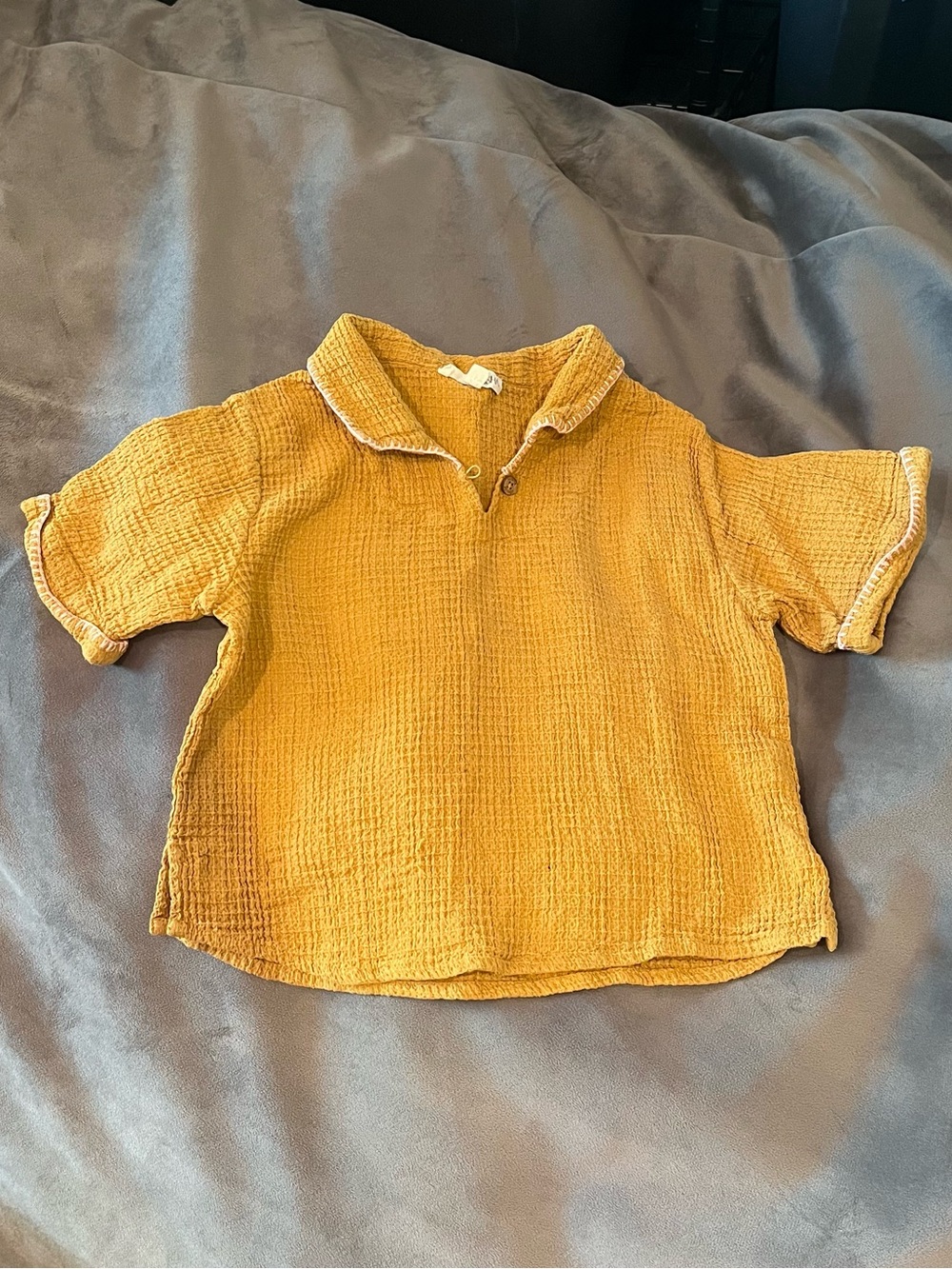 Kids' Waffle Knit Polo in Mustard Yellow